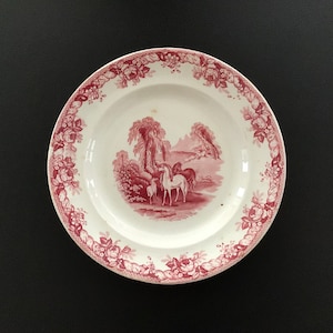 Antique 19th Century Staffordshire Red Transferware Equestrian Plate, England