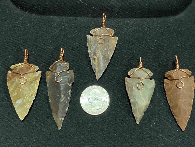 Powwow Regalia 5 Wire wrapped stone arrowheads gemstone jewelry Native American made pendants Arrow head stone art