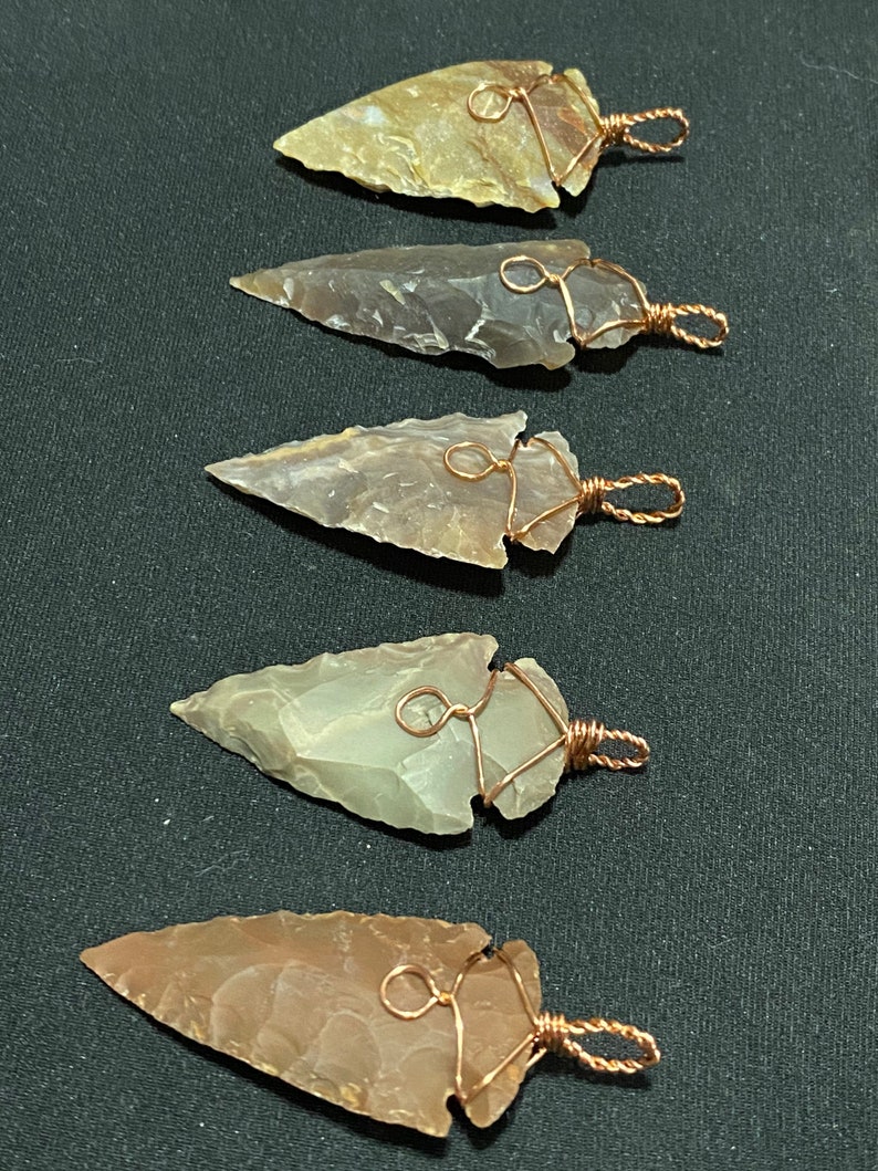 Powwow Regalia 5 Wire wrapped stone arrowheads gemstone jewelry Native American made pendants Arrow head stone art