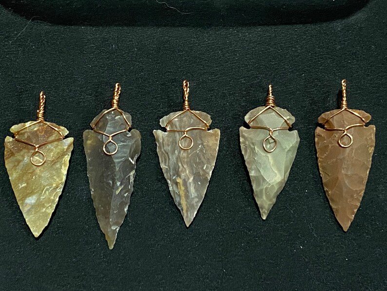 Powwow Regalia 5 Wire wrapped stone arrowheads gemstone jewelry Native American made pendants Arrow head stone art