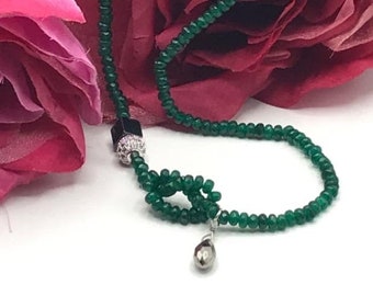 SOLD!  This item is reorderable. Price upon request. Handmade Green Agate Forget-Me-Knot with Teardrop Choker Necklace