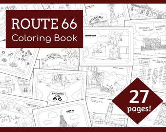 Route 66 Printable Coloring Book | 27 Coloring Pages | Instant Download | PDF File | 8.5"x11" Size