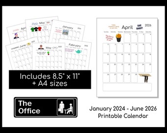 The Office Printable Calendar | January 2024 - June 2026 | Instant Download | PDF File | A4 and 8.5"x11" sizes