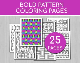 25 pages à colorier de motifs géométriques | Lignes en gras | Tous les âges | Fichier PDF imprimable instantané à télécharger | Formats 11 x 8,5 po. et A4