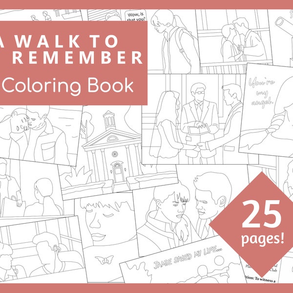 A Walk to Remember Printable Coloring Book | 25 Coloring Pages | Instant Download | PDF File | 11"x8.5" and A4 Sizes Included