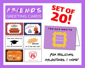 Friends Year Round Greeting Cards | Set of 20 Printable Cards | Blank Inside | Instant Download | 8.5"x11" (7"x5" Folded) + A4 Sizes