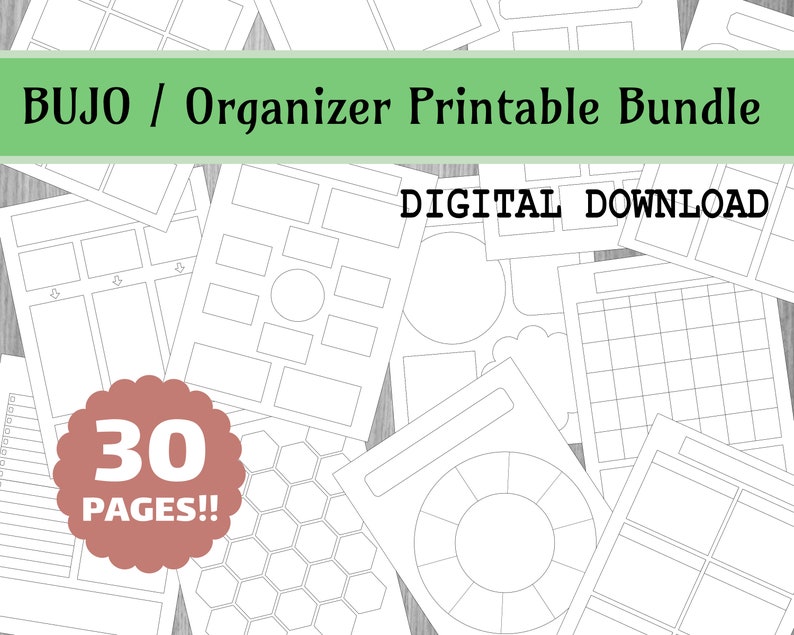 Bullet Journal / Planner Blank Template Printable Bundle 30 Pages ...