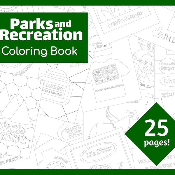 Parks and Recreation Printable Coloring Book | 25 Coloring Pages | Instant Download | PDF File | 8.5"x11" and A4 Sizes Included