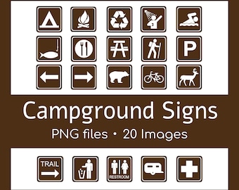 Brown Campground Signs Clip Art Bundle | 20 Images | PNG files ONLY | Instant Download