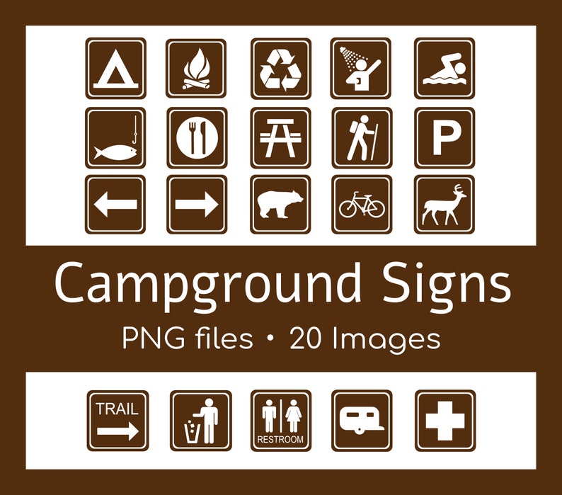 Brown Campground Signs Clip Art Bundle | 20 Images | PNG Files ONLY ...
