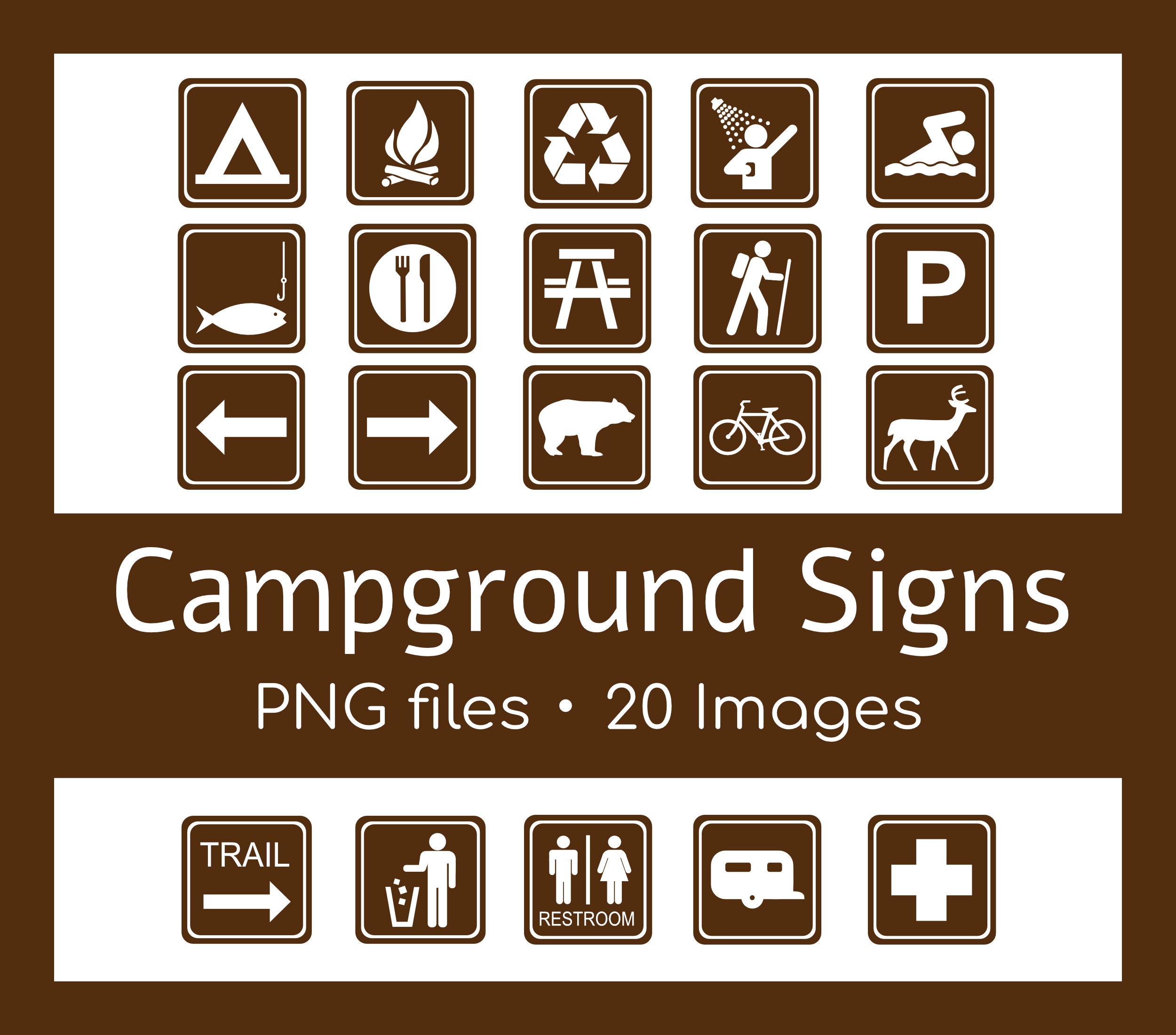 Brown Campground Signs Clip Art Bundle | 20 Images | PNG Files ONLY ...