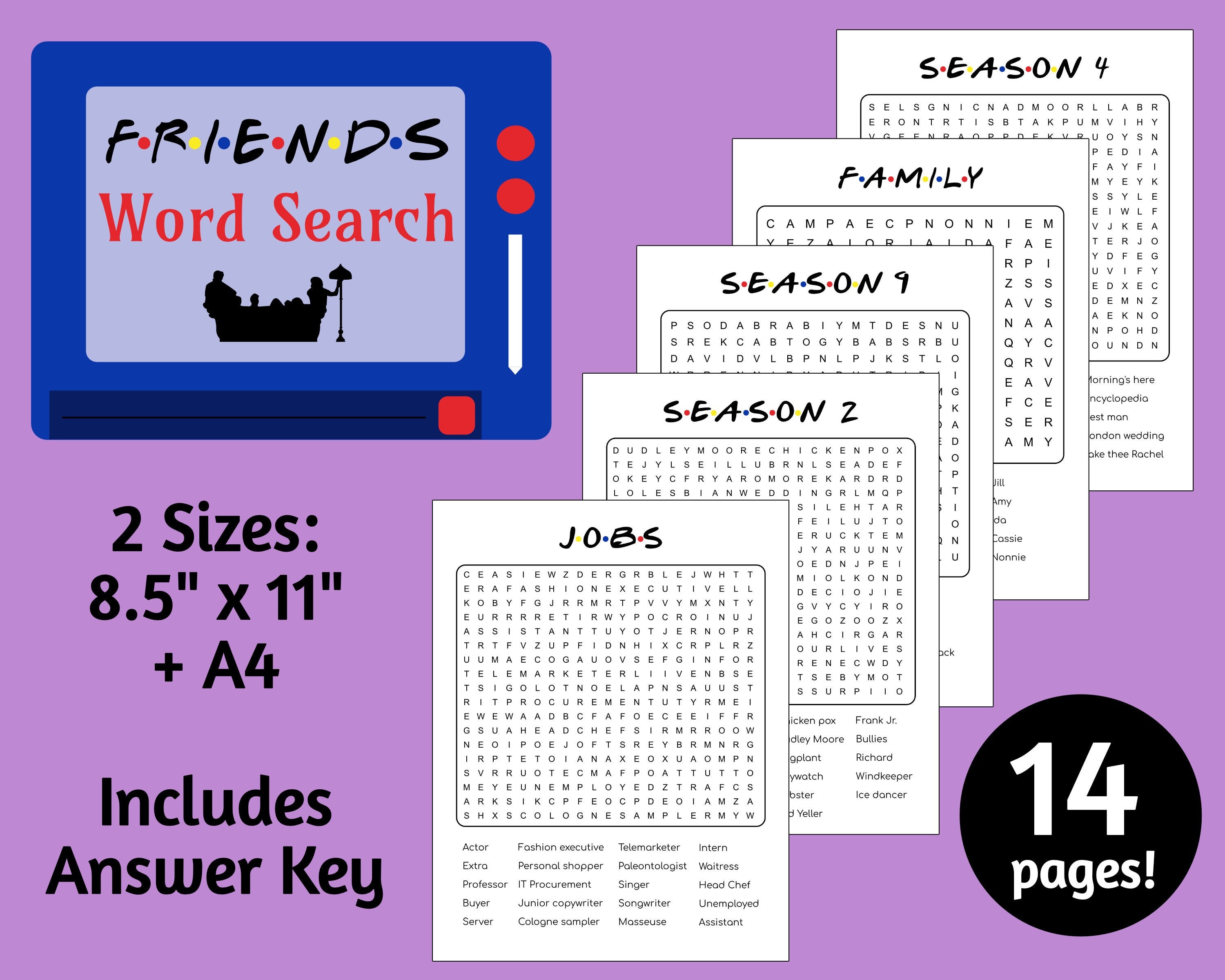 Friends Word Search 14 Puzzles Printable PDF File Only - Etsy México