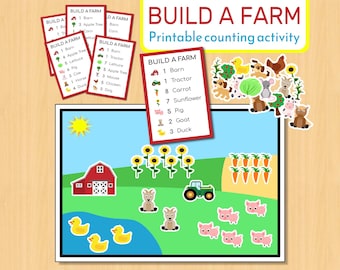 Build A Farm Counting Activity | Toddlers Classroom Homeschool Memory Care | Instant Printable PDF Download | A4 + 8.5" x 11" Sizes