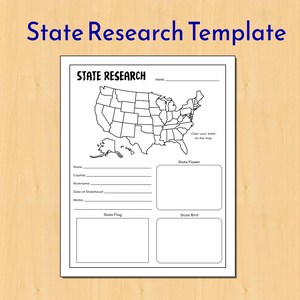 Estados y capitales de EE. UU. / Hojas de trabajo de cuestionarios minimalistas, tarjetas flash y plantilla de investigación / Descarga instantánea de PDF / 8.5"x11" imagen 3
