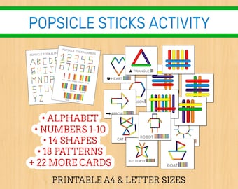 Colored Popsicle Sticks Activity | Toddlers Classroom Homeschool Montessori | Instant Printable PDF Download | A4 + 8.5&quot; x 11&quot; Sizes