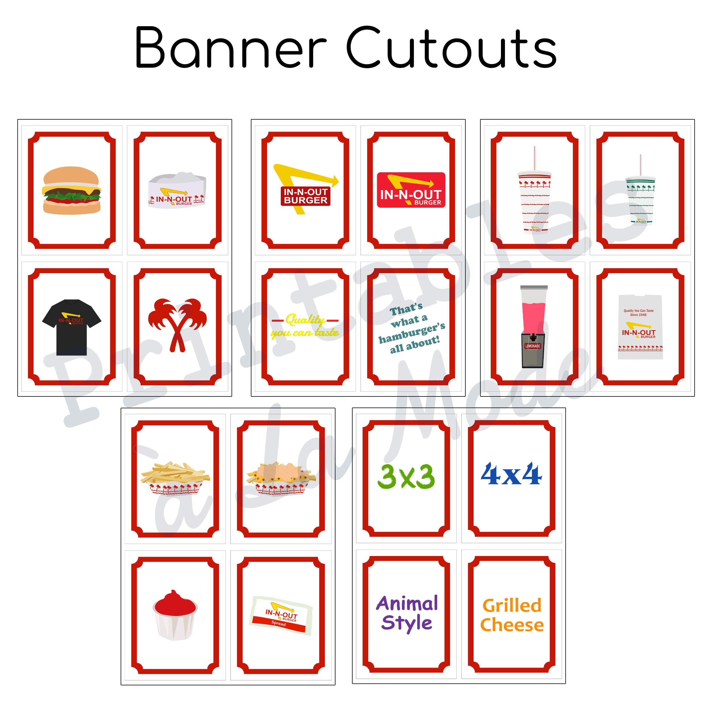 InNOut Party Pack Printables Bundle 8.5 x 11 PDF Pages Instant