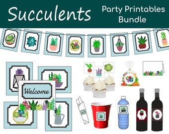 Succulents Party Pack Printables Bundle | Digital Files Only | Instant Download | 8.5" x 11" PDF Pages