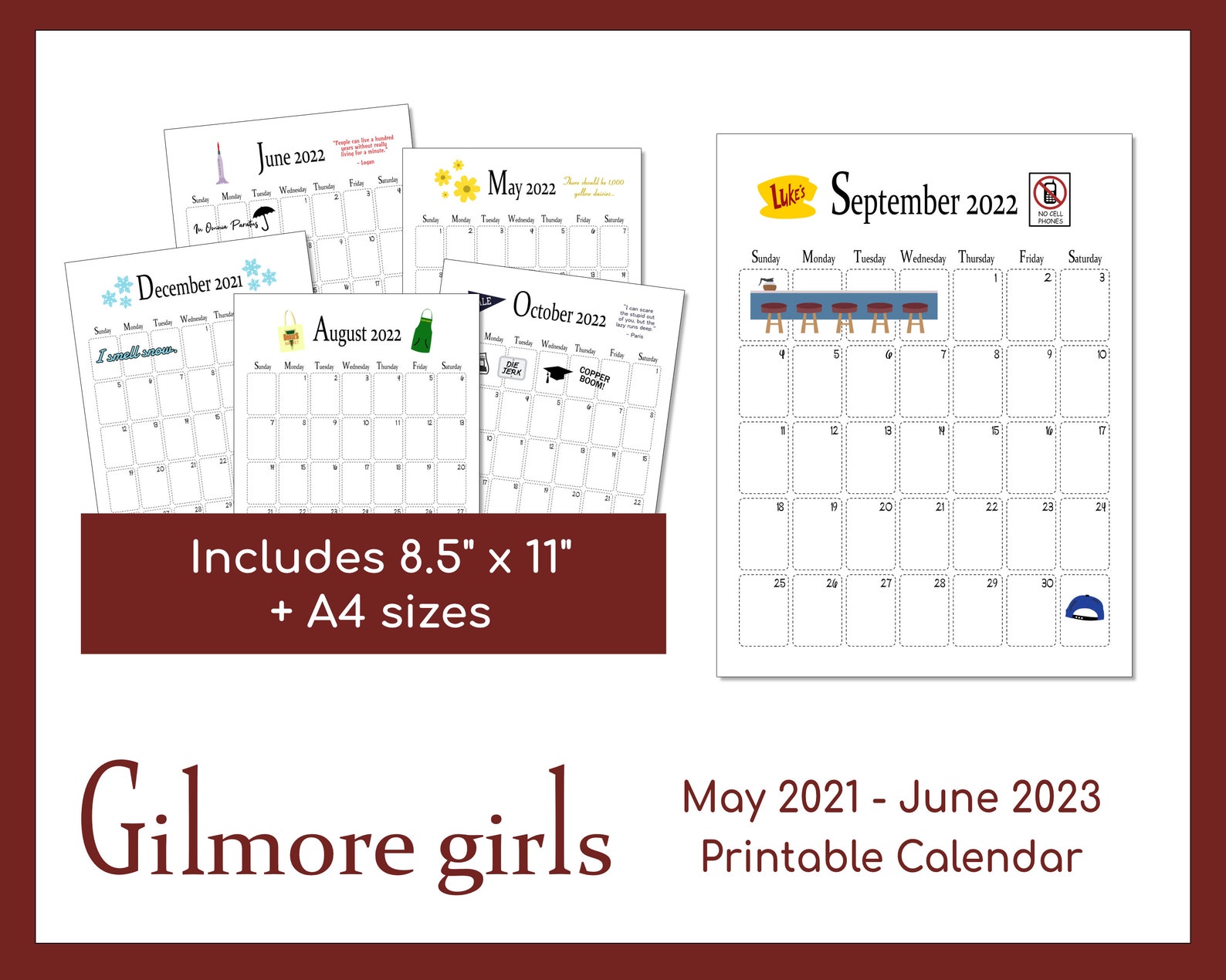 Gilmore Girls Printable Calendar May 2021 June 2023 Etsy