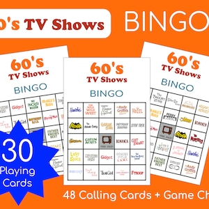 1960&#39;S TV Shows Bingo | 30 Cards | Printable PDF File Only | Instant Download | 8.5&quot;x11&quot; and A4 Sizes Included