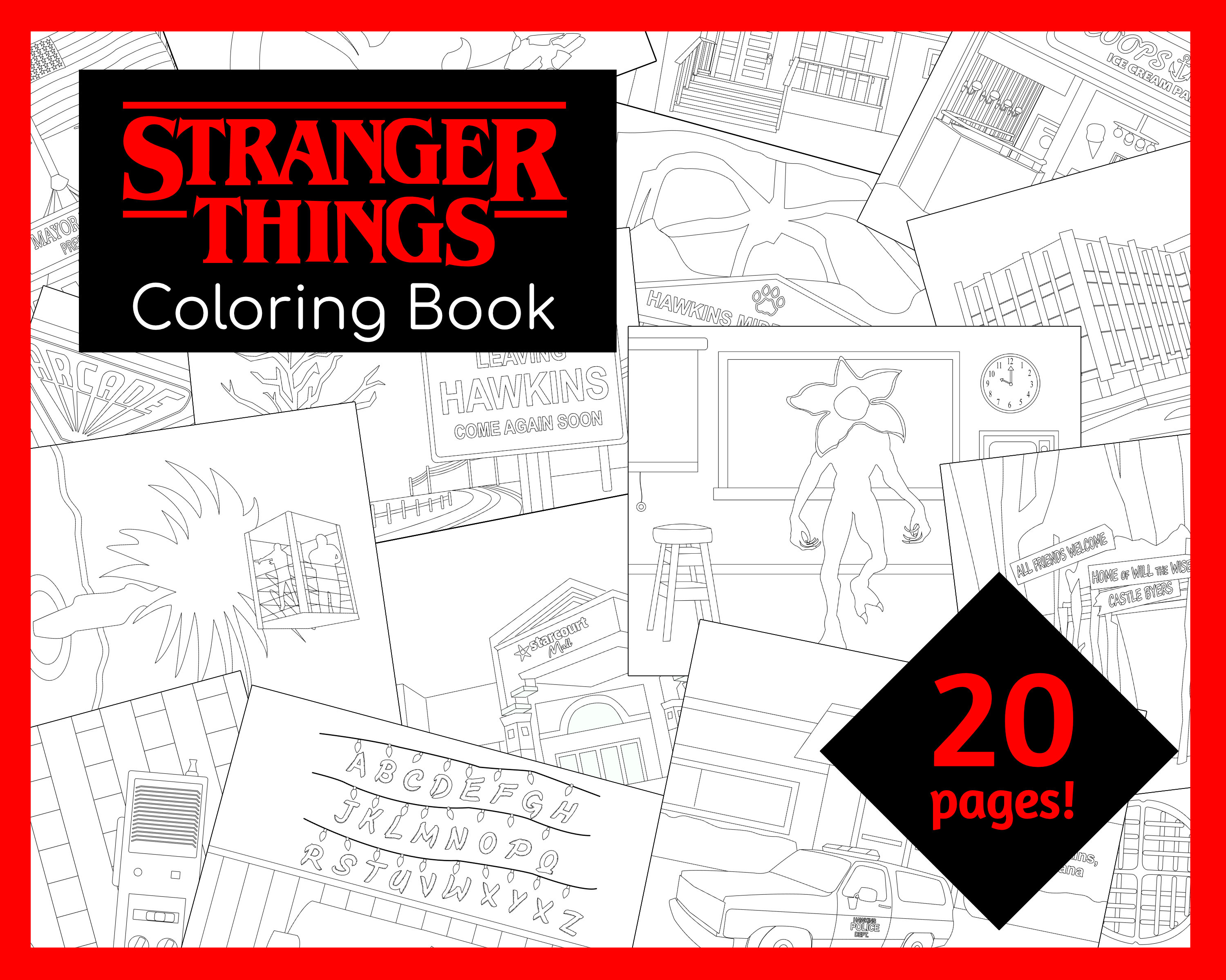 stranger things printable coloring book 20 coloring pages etsy