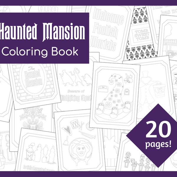 Haunted Mansion Printable Coloring Book | 20 Coloring Pages | Instant Download | PDF File | 8.5"x11" and A4 Sizes Included