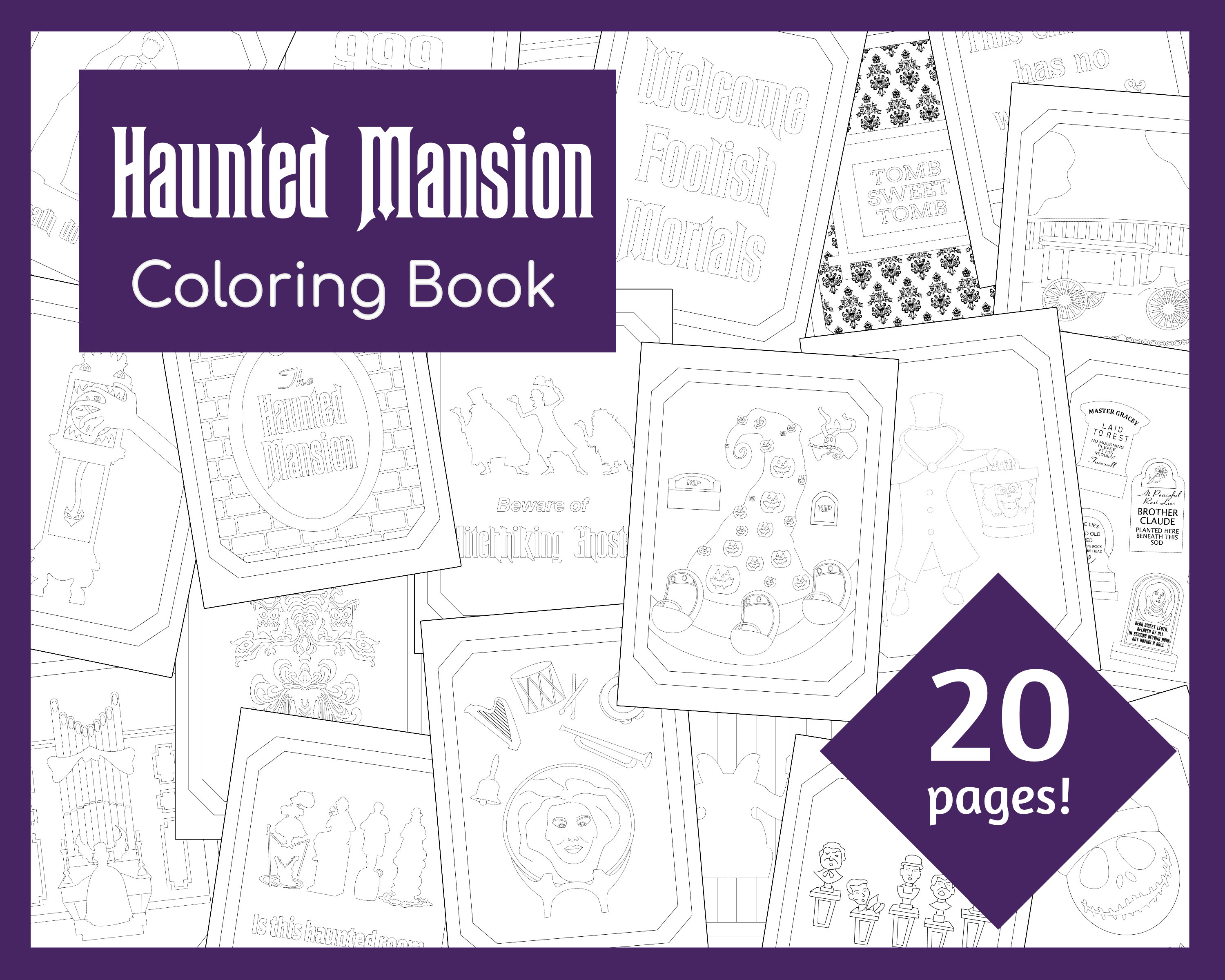 Haunted Mansion Printable Coloring Book | 20 Coloring Pages | Instant Download | PDF File | 8.5