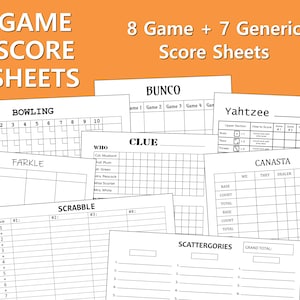 Spiel Score Card Refills | Set von 15 | Nur druckbare PDF-Datei | Sofort Download | 8,5 "x 11" und A4 Größen enthalten