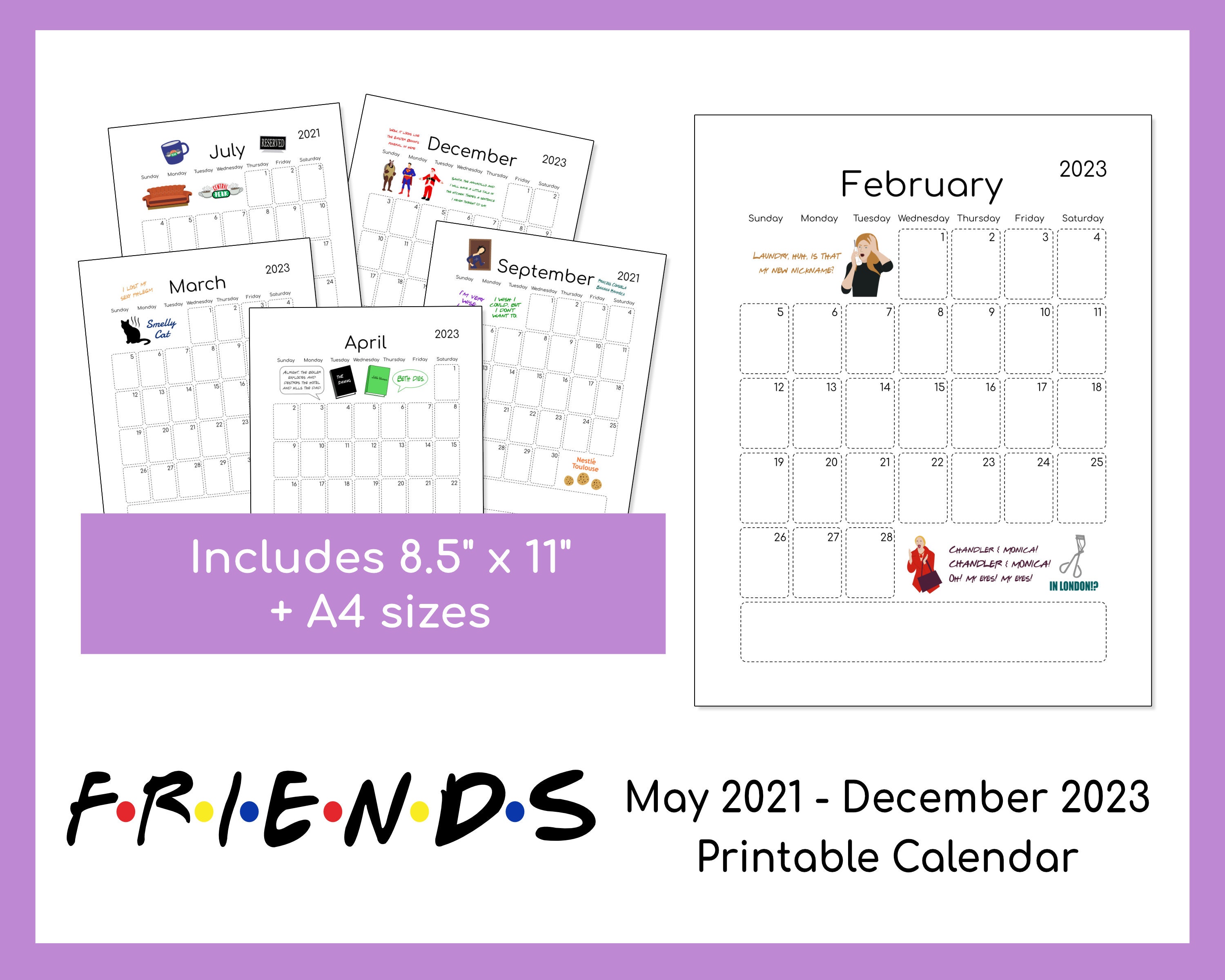 Friends Printable Calendar May 2021 December 2023 Etsy