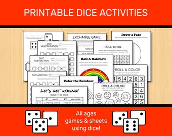 Druckbare Würfelspiele & Aktivitäten | Regnerischer Tag / Klassenzimmer / Hausschule / Sommer / Spieleabend / Kognakativ | Sofort PDF Download | 26cm x 28cm