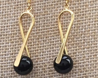 Black Onyz and gold tone earrings -  unique!
