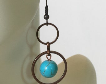 Copper and turquoise dangle earrings