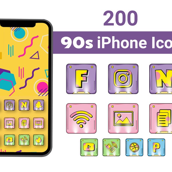 90's App Icons, Retro App Icon Pack, iOS 15 16 , Vintage Aesthetic App Icons, 90's Aesthetic, Social Media icons, nineties app icons