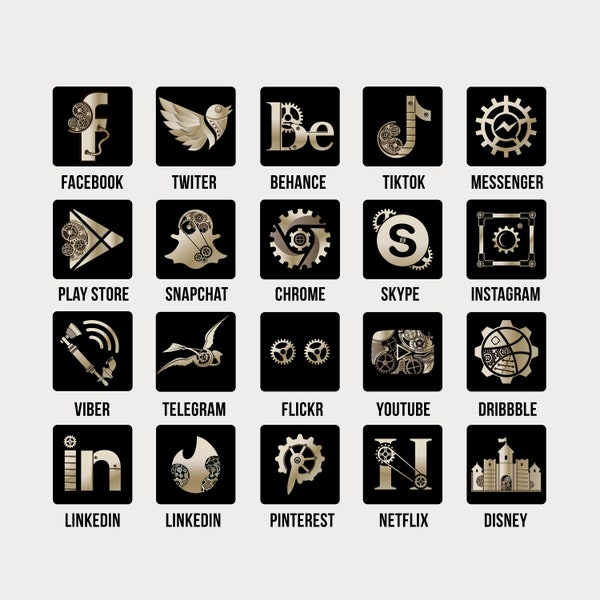 Steampunk round Icons, iPhone IOS 16 App Icons Pack. Icons for iPhone, Social Media, IOS Icons