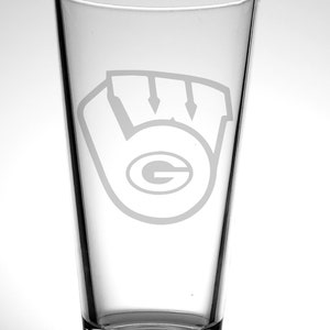 Wisconsin Pint Glass Badgers Brewers and Packers Wisconsin Beer Gift football baseball gift under 20 Bloody Mary Glass Old Fashion Glass