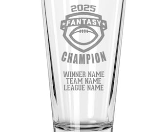 Fantasy Football Award-2025 CHAMPION-Etched Pint Glass-Personalized Text