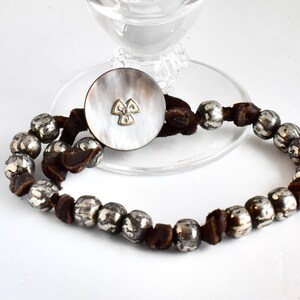 Vintage Deerskin Leather and Tibetan Metal Bead Charm Bracelet for Women