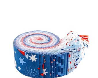 Firecracker, 2.5" Jelly Roll, Patriotic Fabric Strips, Quilting Cotton Strips, My Mind's Eye for Riley Blake Designs