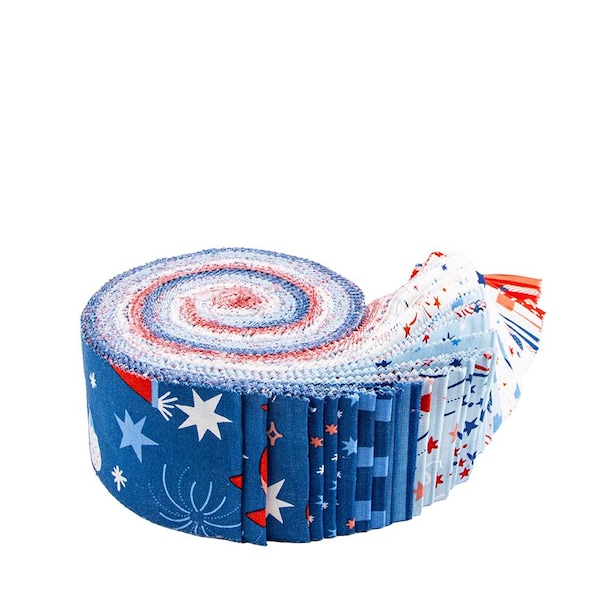Firecracker, 2.5" Jelly Roll, Patriotic Fabric Strips, Quilting Cotton Strips, My Mind's Eye for Riley Blake Designs