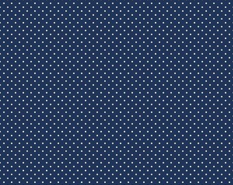 White Swiss Dot on Navy, Fabric by the 1/2 Yard, Riley Blake Designs