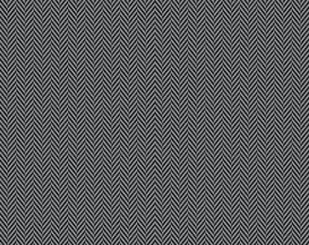 Black and Gray Herringbone Fabric, Riley Blake Designs, Cotton by 1/2 Yard