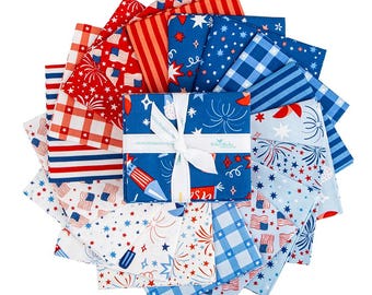 Firecracker, 18 Piece Fat Quarter Bundle, Patriotic Precut Quilting Cotton Fabric, My Mind's Eye for Riley Blake Designs