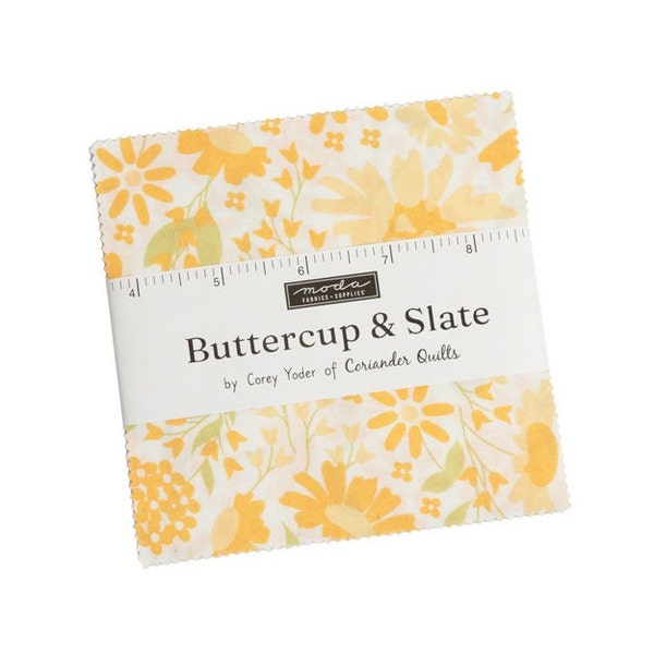 Buttercup & Slate, Charm Pack, Floral Fabric, Corey Yoder, Coriander Quilts, Moda Fabrics, Precut Fabric