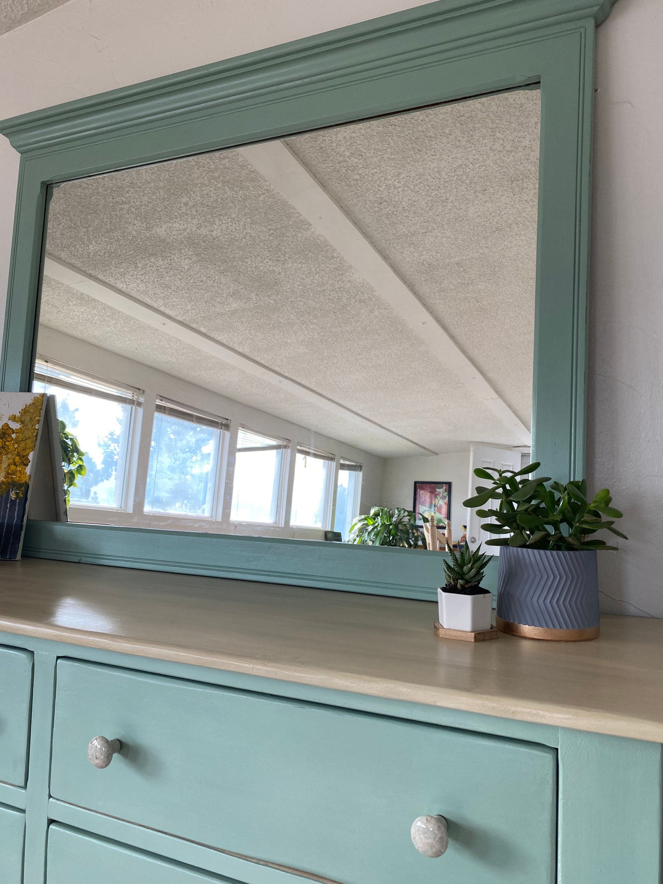 Hand Painted Vintage Ethan Allen Dresser With Large Mirror Pine