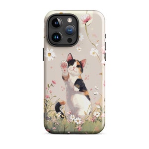 Entzückende Calico Cat Floral Handyhülle, süßes Kitty-Design, perfektes Geschenk für Katzenliebhaber für iPhone® 15 14 13 12 11 Pro Max Plus Mini