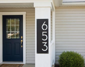 Modern Vertical Metal House Number Sign, Address Plaque