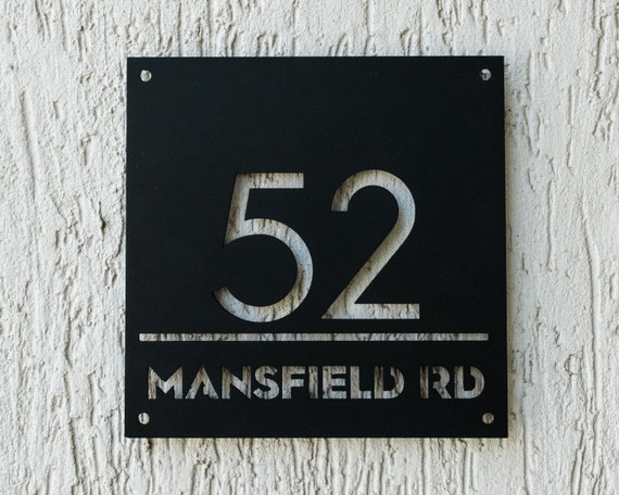House Number Plaque Modern House Numbers Metal Address Sign Etsy