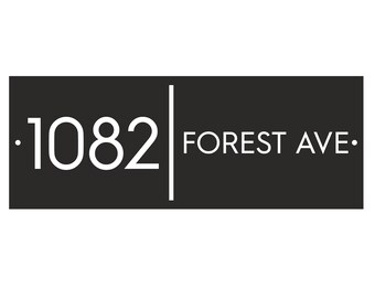 May include: Black and white sign with the address "1082 FOREST AVE."