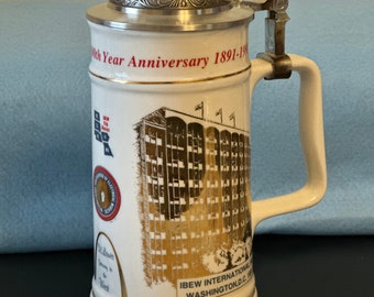 Lidded Stein IBEW Union 100th Anniversary 1891-1991 11th District St. Louis