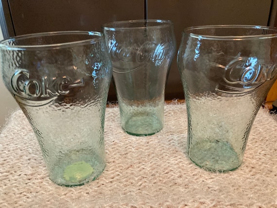 Indiana Class Co Green Rough Embossed Glass Coca Cola Glasses