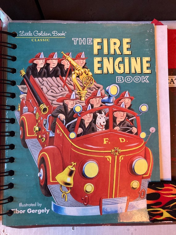 Flashing Fire Engines Children's Journal Book - Repurposed Journal - Two Complete Vintage Books Included